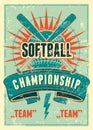 Softball Championship typographical vintage grunge style poster. Retro vector illustration.